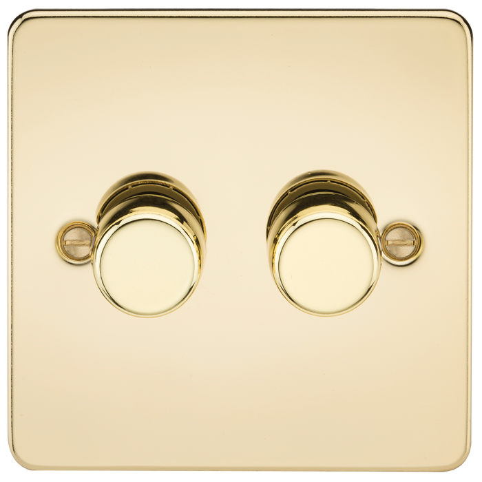 Knightsbridge FP2182PB Flat Plate 2G 2 Way 10-200W (5-150W LED) Trailing Edge Dimmer - Polished Brass - westbasedirect.com