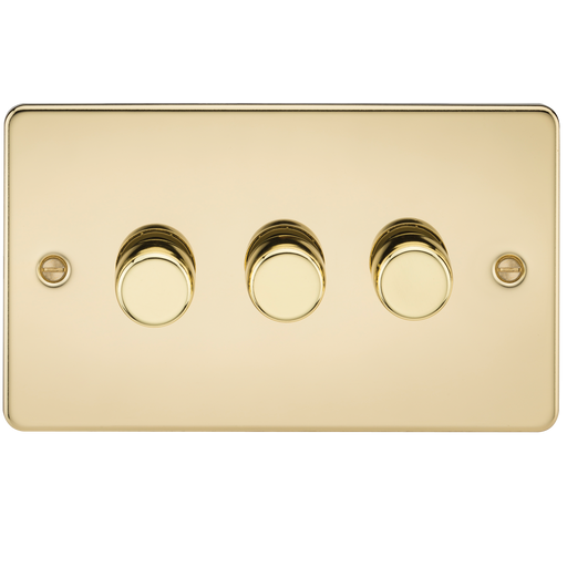 Knightsbridge FP2183PB Flat Plate 3G 2 Way 10-200W (5-150W LED) Trailing Edge Dimmer - Polished Brass - westbasedirect.com