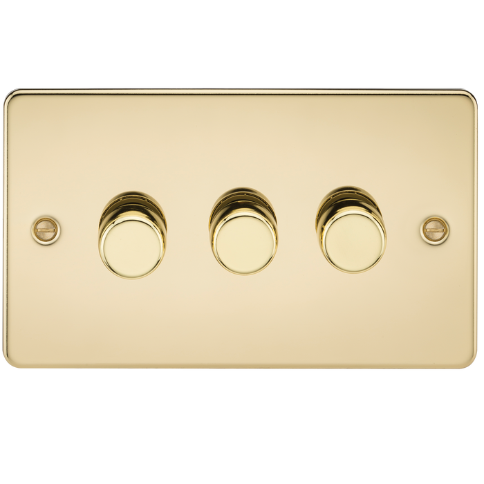 Knightsbridge FP2183PB Flat Plate 3G 2 Way 10-200W (5-150W LED) Trailing Edge Dimmer - Polished Brass - westbasedirect.com
