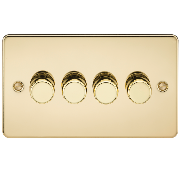 Knightsbridge FP2184PB Flat Plate 4G 2 Way 10-200W (5-150W LED) Trailing Edge Dimmer - Polished Brass - westbasedirect.com