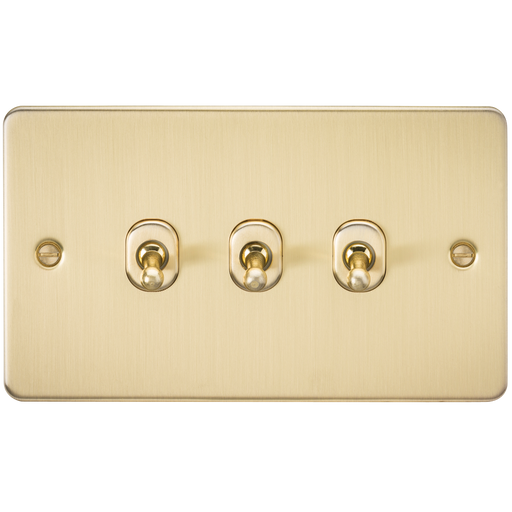 Knightsbridge FP3TOGBB Flat Plate 10AX 3G 2-Way Toggle Switch - Brushed Brass - westbasedirect.com