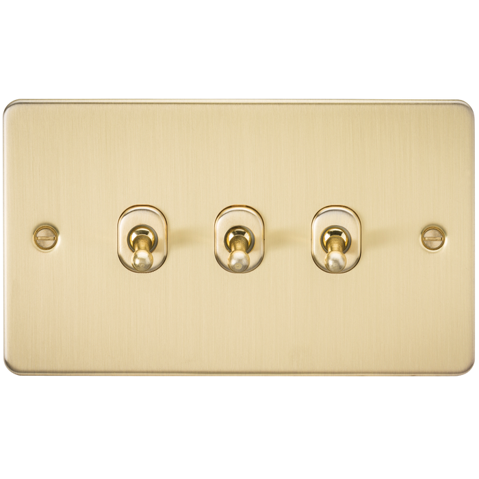 Knightsbridge FP3TOGBB Flat Plate 10AX 3G 2-Way Toggle Switch - Brushed Brass - westbasedirect.com