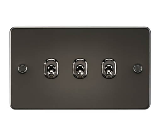 Knightsbridge FP3TOGGM Flat Plate 10AX 3G 2-Way Toggle Switch - Gunmetal - westbasedirect.com