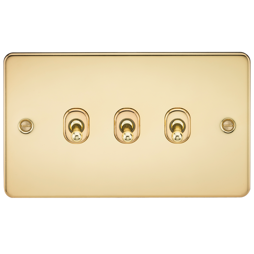 Knightsbridge FP3TOGPB Flat Plate 10AX 3G 2-Way Toggle Switch - Polished Brass - westbasedirect.com