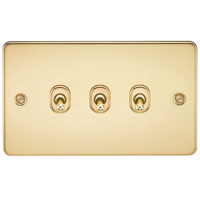 Knightsbridge FP3TOGPB Flat Plate 10AX 3G 2-Way Toggle Switch - Polished Brass - westbasedirect.com