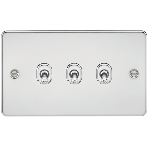 Knightsbridge FP3TOGPC Flat Plate 10AX 3G 2-Way Toggle Switch - Polished Chrome - westbasedirect.com