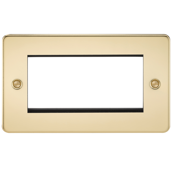 Knightsbridge FP4GPB Flat Plate 4G Modular Faceplate - Polished Brass - westbasedirect.com