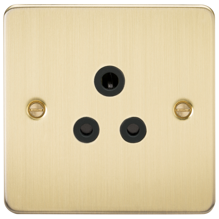 Knightsbridge FP5ABB Flat Plate 5A Unswitched Socket - Brushed Brass + Black Insert - westbasedirect.com