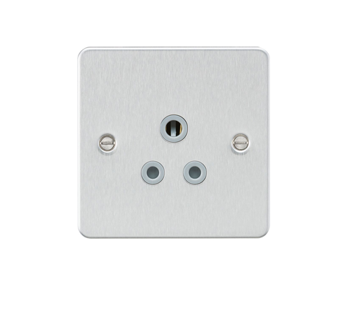 Knightsbridge FP5ABCG Flat Plate 5A Unswitched Socket - Brushed Chrome + Grey Insert - westbasedirect.com