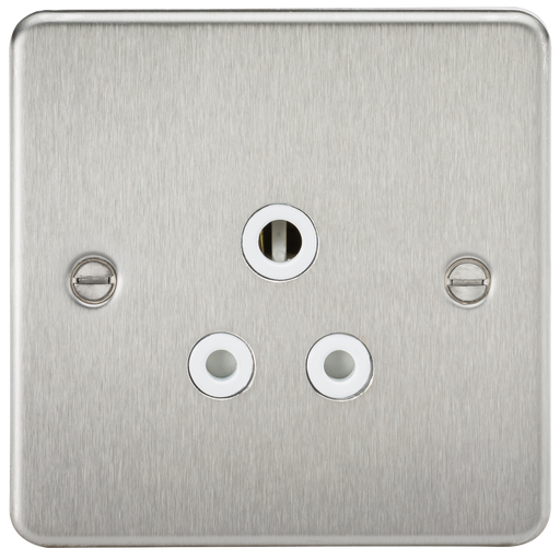 Knightsbridge FP5ABCW Flat Plate 5A Unswitched Socket - Brushed Chrome + White Insert - westbasedirect.com