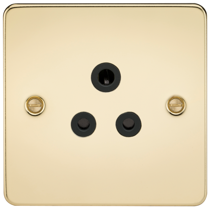 Knightsbridge FP5APB Flat Plate 5A Unswitched Socket - Polished Brass + Black Insert - westbasedirect.com