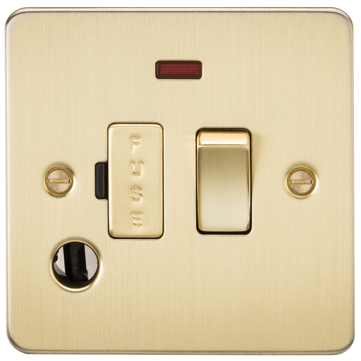 Knightsbridge FP6300FBB Flat Plate 13A Switch Fused Spur Unit + Neon + Flex Outlet - Brushed Brass - westbasedirect.com