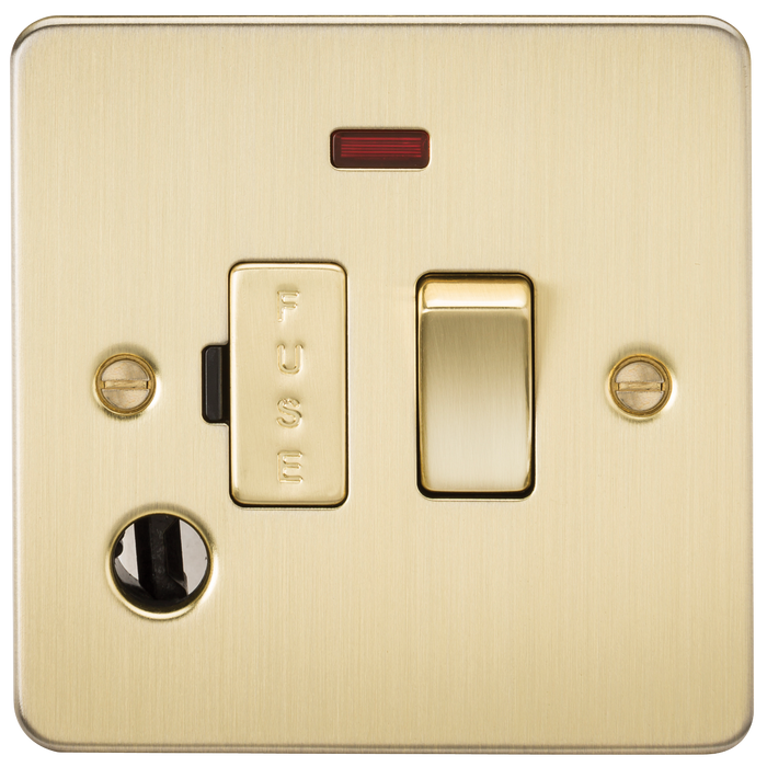 Knightsbridge FP6300FBB Flat Plate 13A Switch Fused Spur Unit + Neon + Flex Outlet - Brushed Brass - westbasedirect.com
