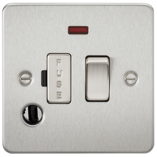 Knightsbridge FP6300FBC Flat Plate 13A Switched Fused Spur Unit + Neon + Flex Outlet - Brushed Chrome - westbasedirect.com