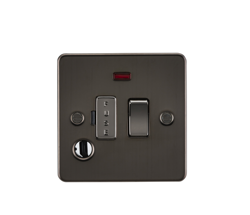 Knightsbridge FP6300FGM Flat Plate 13A Switched Fused Spur Unit + Neon + Flex Outlet - Gunmetal - westbasedirect.com