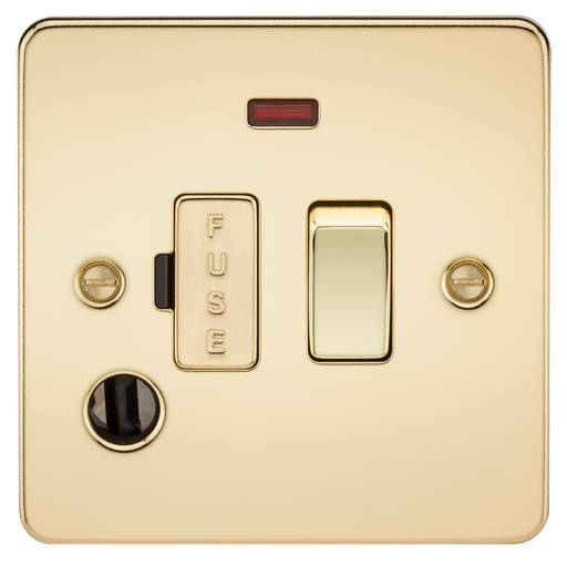 Knightsbridge FP6300FPB Flat Plate 13A Switch Fused Spur Unit + Neon + Flex Outlet - Polished Brass - westbasedirect.com