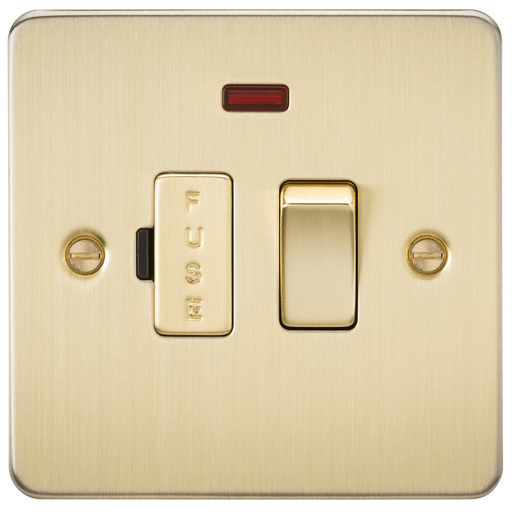 Knightsbridge FP6300NBB Flat Plate 13A Switched Fused Spur Unit + Neon - Brushed Brass - westbasedirect.com