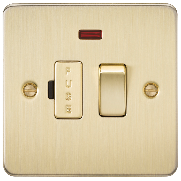 Knightsbridge FP6300NBB Flat Plate 13A Switched Fused Spur Unit + Neon - Brushed Brass - westbasedirect.com