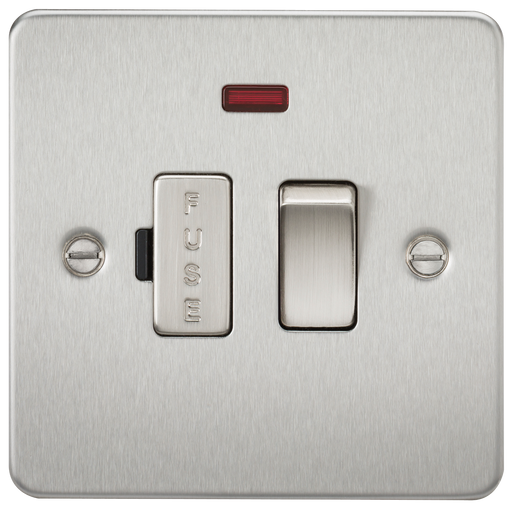 Knightsbridge FP6300NBC Flat Plate 13A Switched Fused Spur Unit + Neon - Brushed Chrome - westbasedirect.com