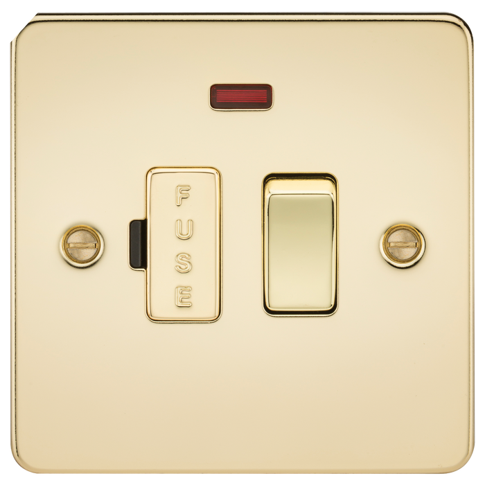 Knightsbridge FP6300NPB Flat Plate 13A Switched Fused Spur Unit + Neon - Polished Brass - westbasedirect.com