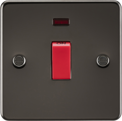 Knightsbridge FP8331NGM Flat Plate 45A 1G DP Switch + Neon - Gunmetal - westbasedirect.com