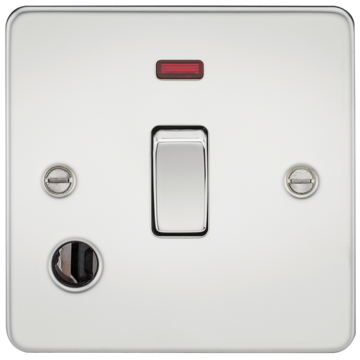 Knightsbridge FP8341FPC Flat Plate 20A 1G DP Switch + Neon & Flex Outlet - Polished Chrome - westbasedirect.com