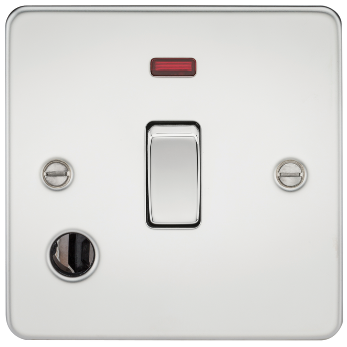 Knightsbridge FP8341FPC Flat Plate 20A 1G DP Switch + Neon & Flex Outlet - Polished Chrome - westbasedirect.com