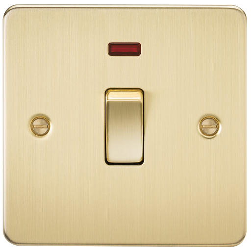 Knightsbridge FP8341NBB Flat Plate 20A 1G DP Switch + Neon - Brushed Brass - westbasedirect.com