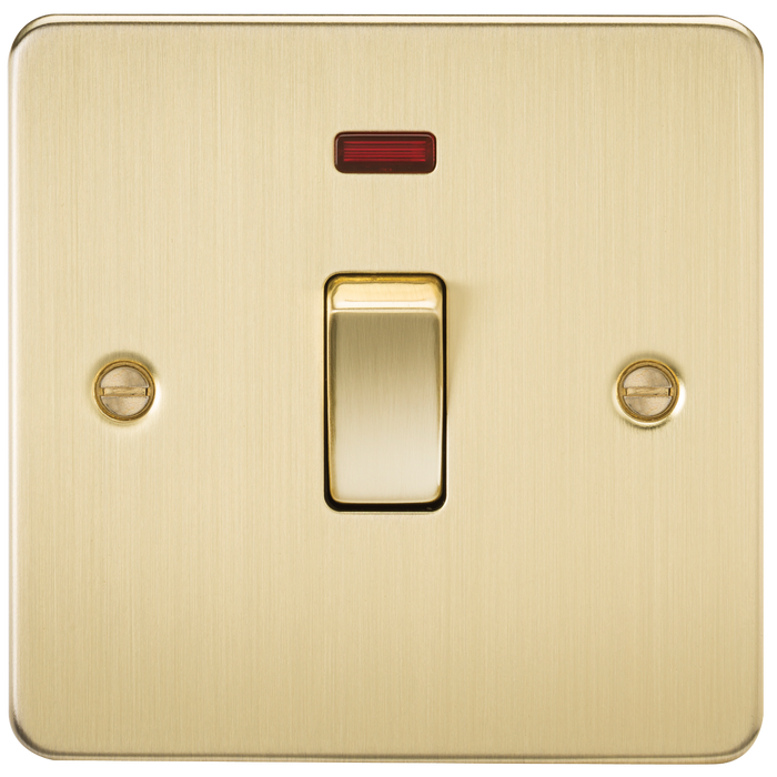 Knightsbridge FP8341NBB Flat Plate 20A 1G DP Switch + Neon - Brushed Brass - westbasedirect.com