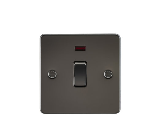 Knightsbridge FP8341NGM Flat Plate 20A 1G DP Switch + Neon - Gunmetal - westbasedirect.com
