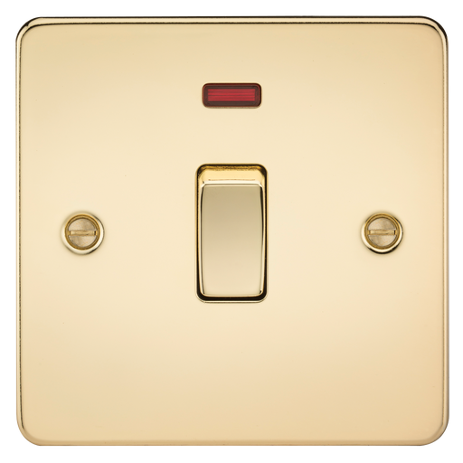 Knightsbridge FP8341NPB Flat Plate 20A 1G DP Switch + Neon - Polished Brass - westbasedirect.com