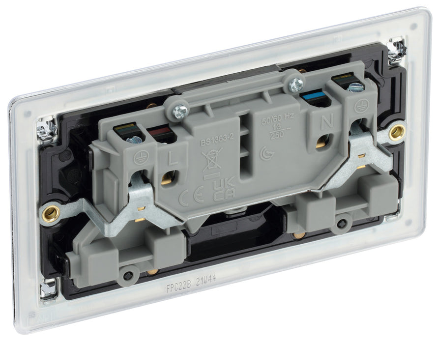 BG FPC22B Flatplate Screwless Double Socket 13A - Black Insert - Polished Chrome - westbasedirect.com