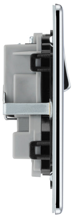 BG FPC22B Flatplate Screwless Double Socket 13A - Black Insert - Polished Chrome - westbasedirect.com