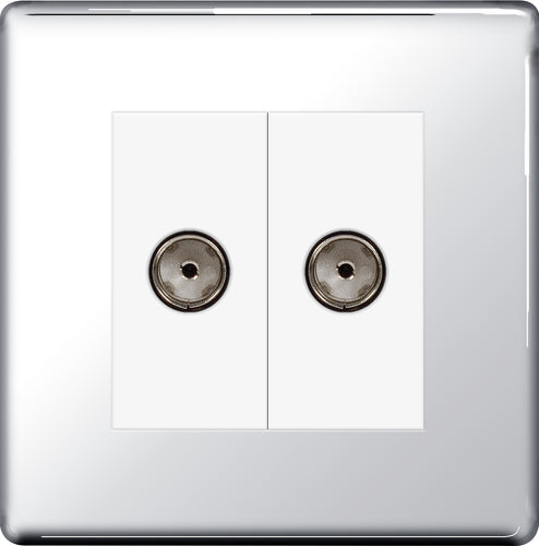 BG FPC63 Flatplate Screwless Isolated Double TV Aerial Socket - White Insert - Polished Chrome - westbasedirect.com