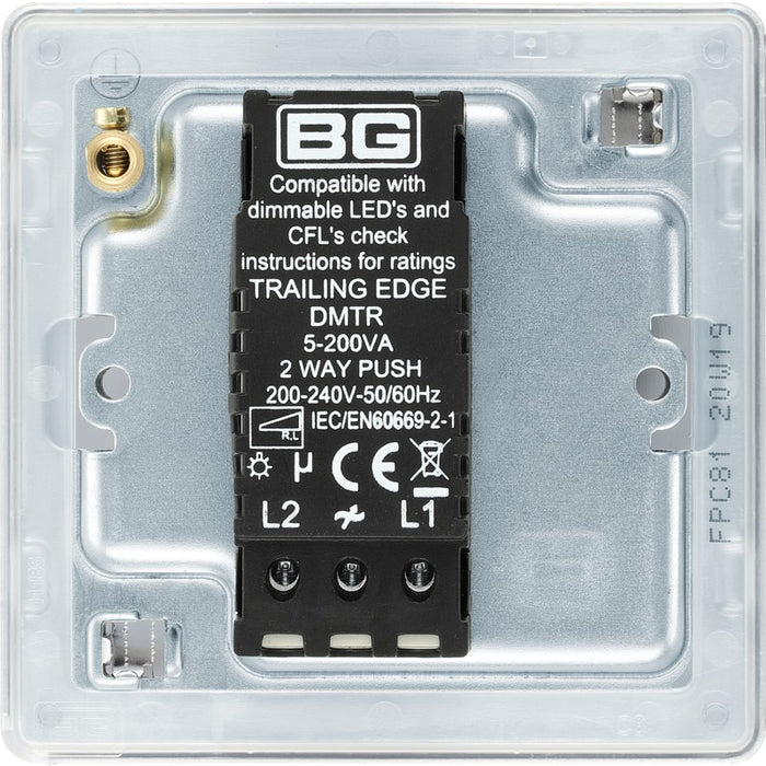BG FPC81 Flatplate Screwless 2-Way Single Trailing Edge Dimmer Push On/Off - Polished Chrome - westbasedirect.com