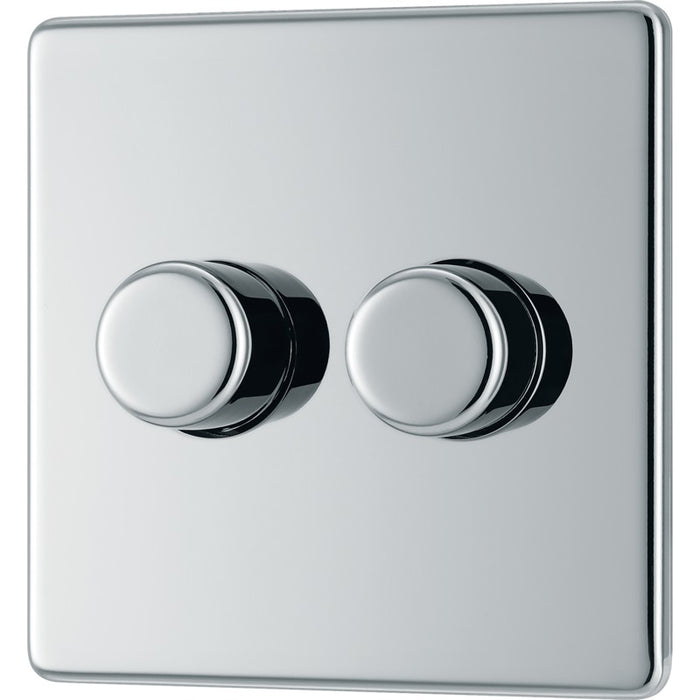 BG FPC82 Flatplate Screwless 2-Way Double Trailing Edge Dimmer Push On/Off - Polished Chrome - westbasedirect.com
