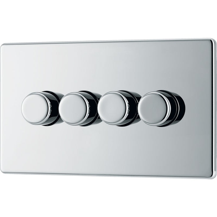 BG FPC84 Flatplate Screwless 2-Way Quad Trailing Edge Dimmer Push On/Off - Polished Chrome - westbasedirect.com