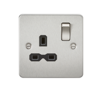 Knightsbridge FPR7000BC Flat Plate 13A 1G DP Switch Socket - Brushed Chrome + Black Insert