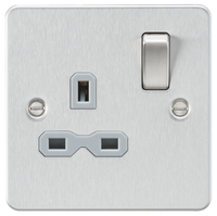 Knightsbridge FPR7000BCG Flat Plate 13A 1G DP Switch Socket - Brushed Chrome + Grey Insert