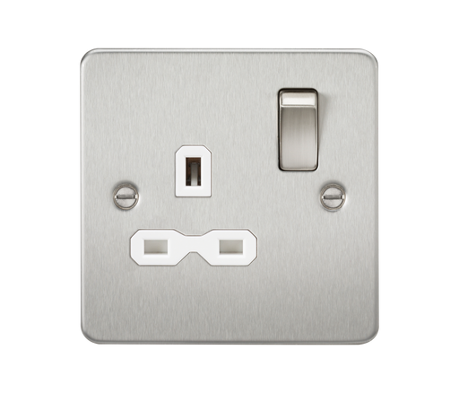 Knightsbridge FPR7000BCW Flat Plate 13A 1G DP Switch Socket - Brushed Chrome + White Insert - westbasedirect.com