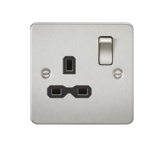 Knightsbridge FPR7000BC Flat Plate 13A 1G DP Switch Socket - Brushed Chrome + Black Insert - westbasedirect.com