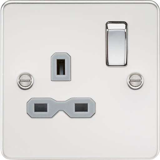 Knightsbridge FPR7000PCG Flat Plate 13A 1G DP Switch Socket - Polished Chrome + Grey Insert - westbasedirect.com