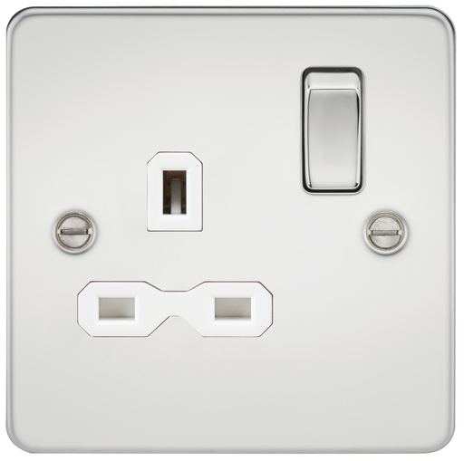 Knightsbridge FPR7000PCW Flat Plate 13A 1G DP Switch Socket - Polished Chrome + White Insert - westbasedirect.com