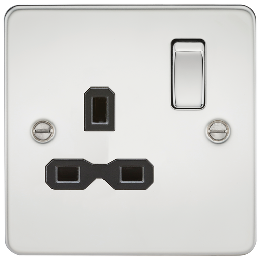 Knightsbridge FPR7000PC Flat Plate 13A 1G DP Switch Socket - Polished Chrome + Black Insert - westbasedirect.com