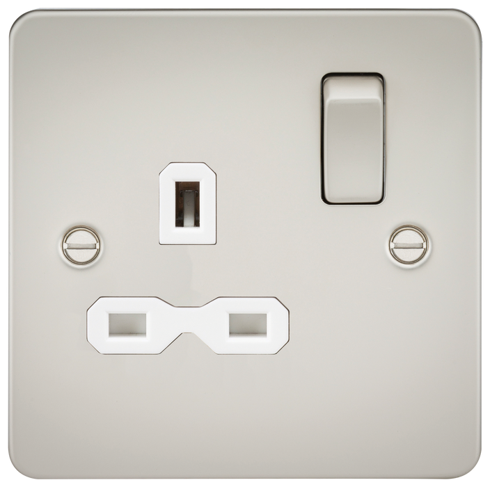 Knightsbridge FPR7000PLW Flat Plate 13A 1G DP Switch Socket - Pearl + White Insert - westbasedirect.com
