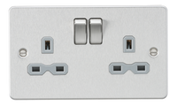Knightsbridge FPR9000BCG Flat Plate 13A 2G DP Switch Socket - Brushed Chrome + Grey Insert