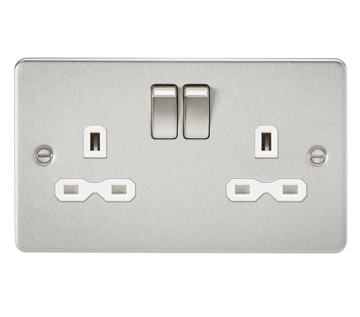 Knightsbridge FPR9000BCW Flat Plate 13A 2G DP Switch Socket - Brushed Chrome + White Insert - westbasedirect.com