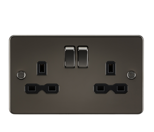 Knightsbridge FPR9000GM Flat Plate 13A 2G DP Switch Socket - Gunmetal + Black Insert - westbasedirect.com