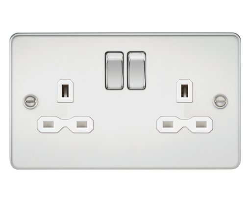 Knightsbridge FPR9000PCW Flat Plate 13A 2G DP Switch Socket - Polished Chrome + White Insert - westbasedirect.com