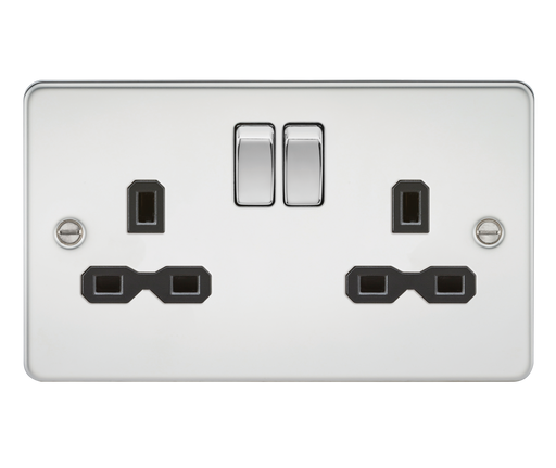 Knightsbridge FPR9000PC Flat Plate 13A 2G DP Switch Socket - Polished Chrome + Black Insert - westbasedirect.com